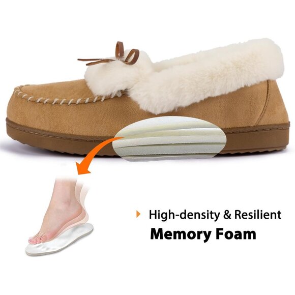 Women's Tan Faux Fur Trapper Style Upper Wrap Memory Slipper Boot Shoes - Picture 4 of 6